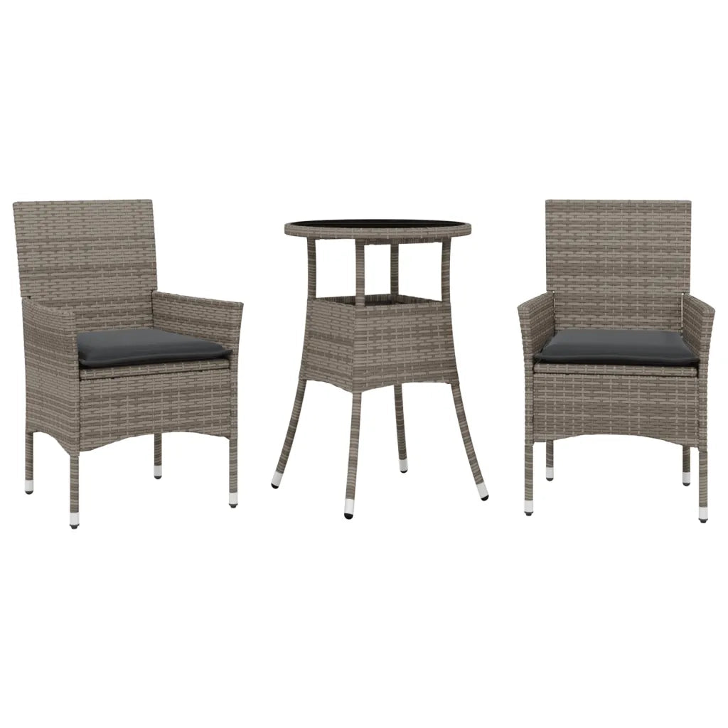 Set da Pranzo da Giardino 3 pz | Set Salotto da Giardino con Cuscini Polyrattan e Vetro