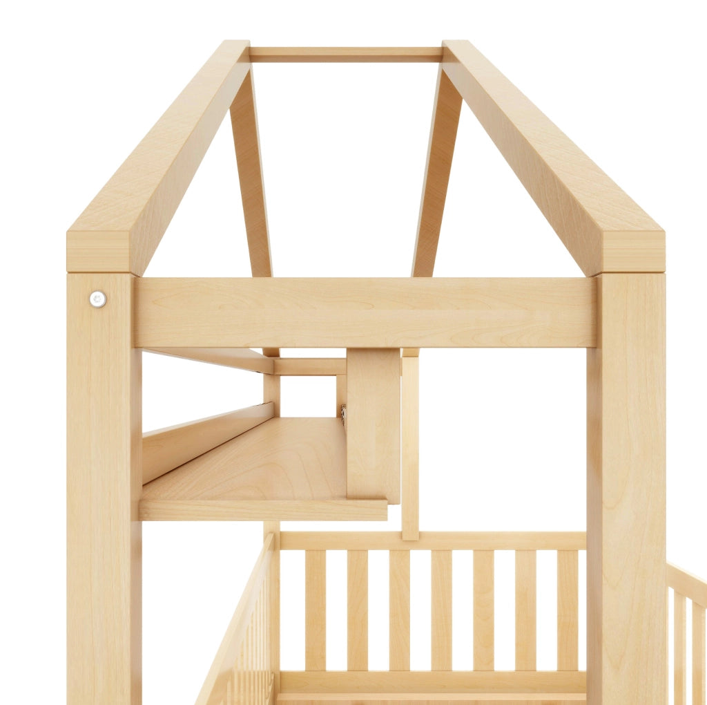 Lettino a casetta per bambini con 2 cassetti e scaffale; 90x200 cm; legno naturale