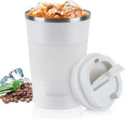 Bicchierino termico, tazza di caffè con coperchio ermetico, bicchierino termico - becher di isolamento, tazza di viaggio in acciaio inossidabile, tazza di caffè da portare per acqua calda e fredda, caffè e tè (380 ml, bianco)