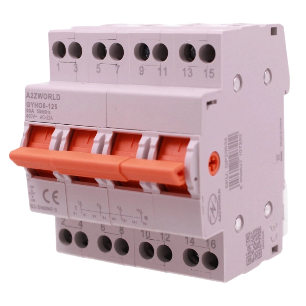 Commutatore di Rete Manuale I-0-II, 63A AC 220/380V, per Rete Principale e Alimentazione di Riserva, Disponibile 1P 2P 4P (4P)