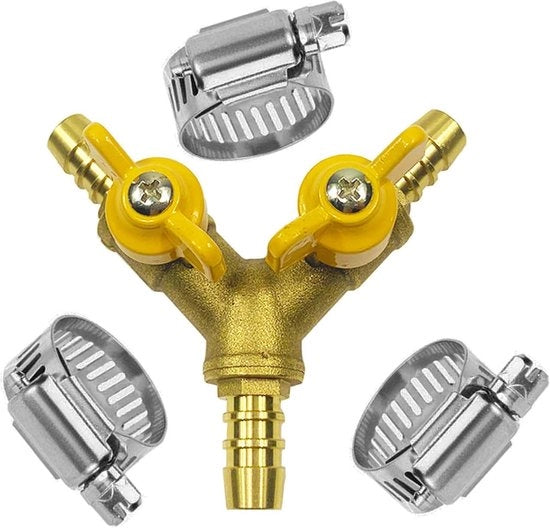 Slang Barb Kogelkraan 3/8" Fitting a forma di Y con 2 interruttori e connettore 3 vie in rame per tubi ID 10-11mm (Qualità A)