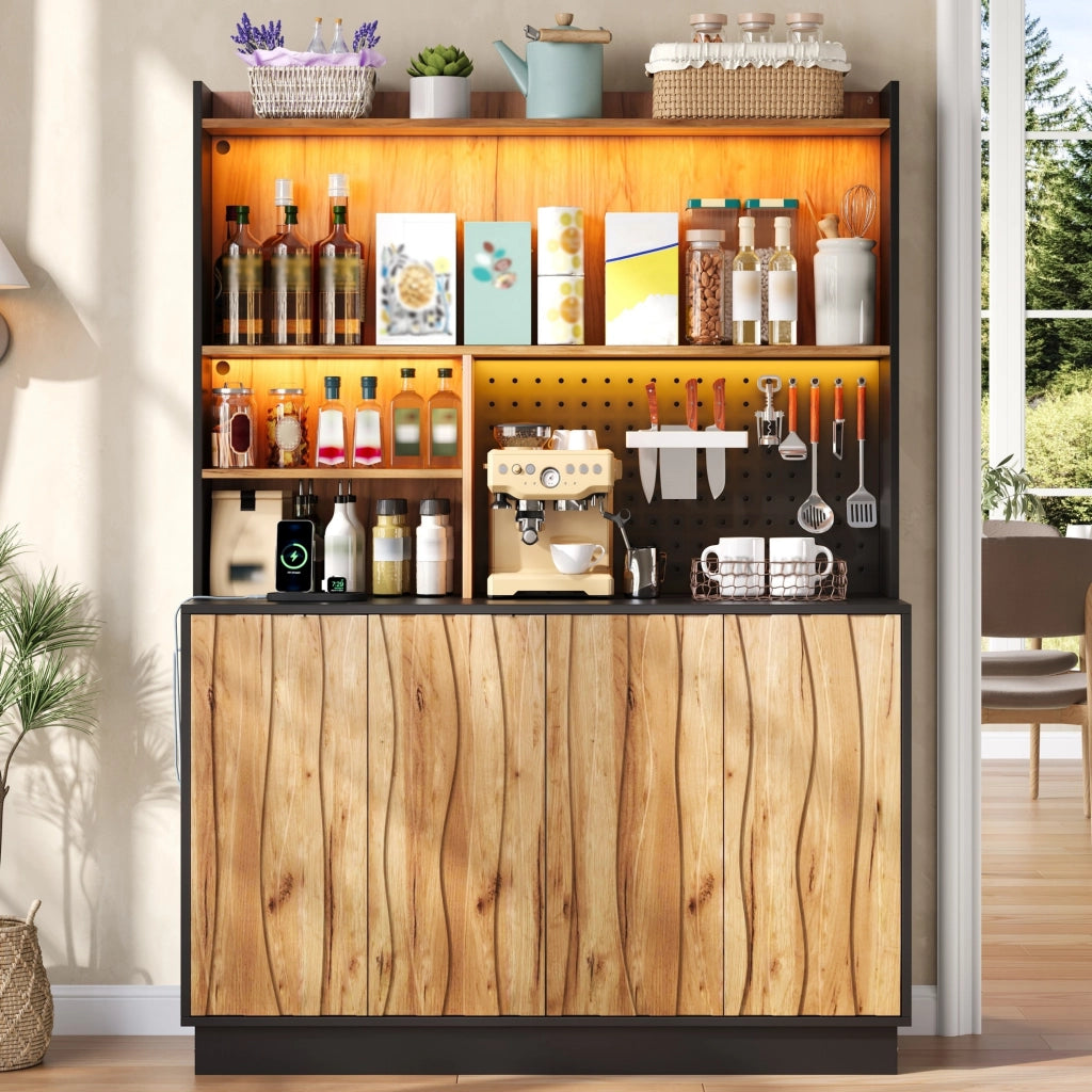 Mobile da cucina con LED RGB e prese integrate; 120x43x160 cm; MDF naturale e nero