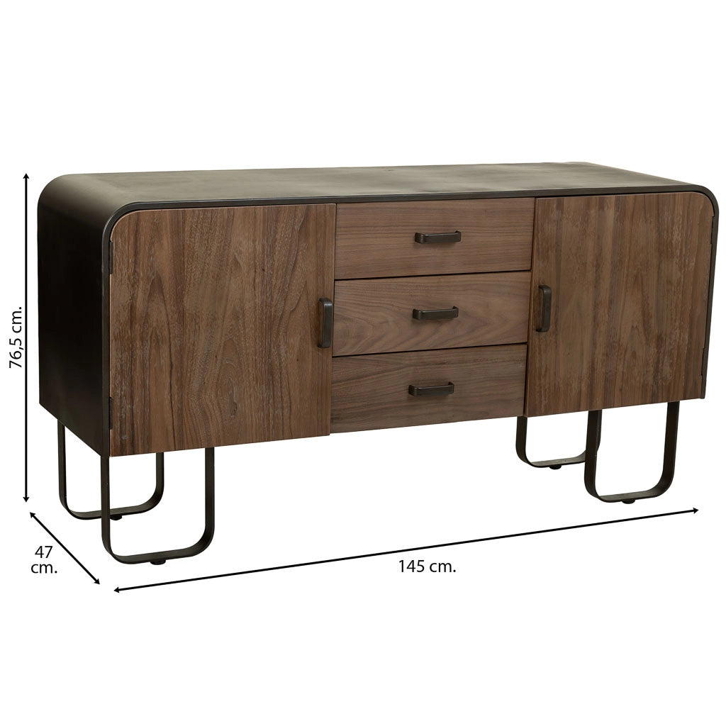 Credenza in legno e metallo nero 145x47x76,5h cm