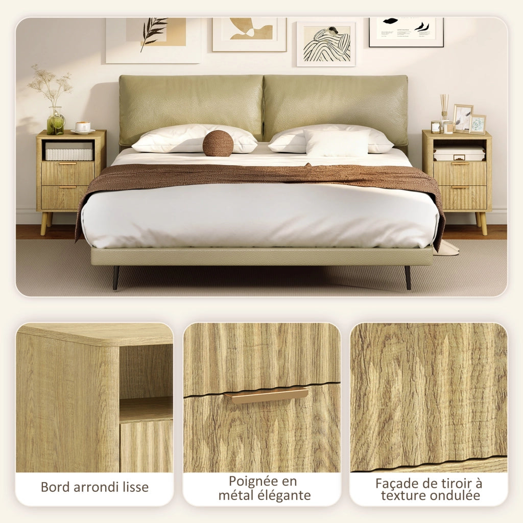 Comodino con 2 cassetti e vano aperto ¨C Zephmum ¨C Rovere 40x40x61 cm