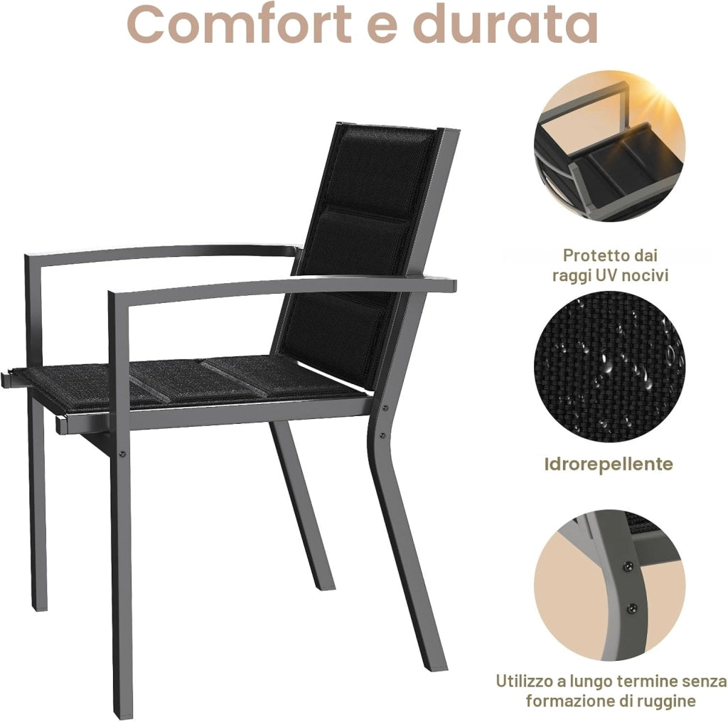 Set Di 2 Sedie Da Giardino, Sedie Da Esterno In Alluminio Per Esterni, Sedie Impilabili Poltrone Da Giardino, Per Giardino, Piscina, Terrazza, Sala Da Pranzo, Grigio Scuro