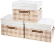 Set di scatole per archiviazione pieghevoli con coperchi, scatole per archiviazione con coperchio per organizzazione armadio, scatole per archiviazione per documenti, carta, giocattoli - set da 3 - colori perforati.