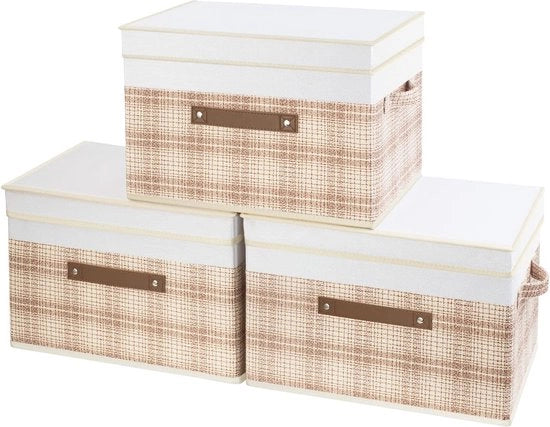 Set di scatole per archiviazione pieghevoli con coperchi, scatole per archiviazione con coperchio per organizzazione armadio, scatole per archiviazione per documenti, carta, giocattoli - set da 3 - colori perforati.