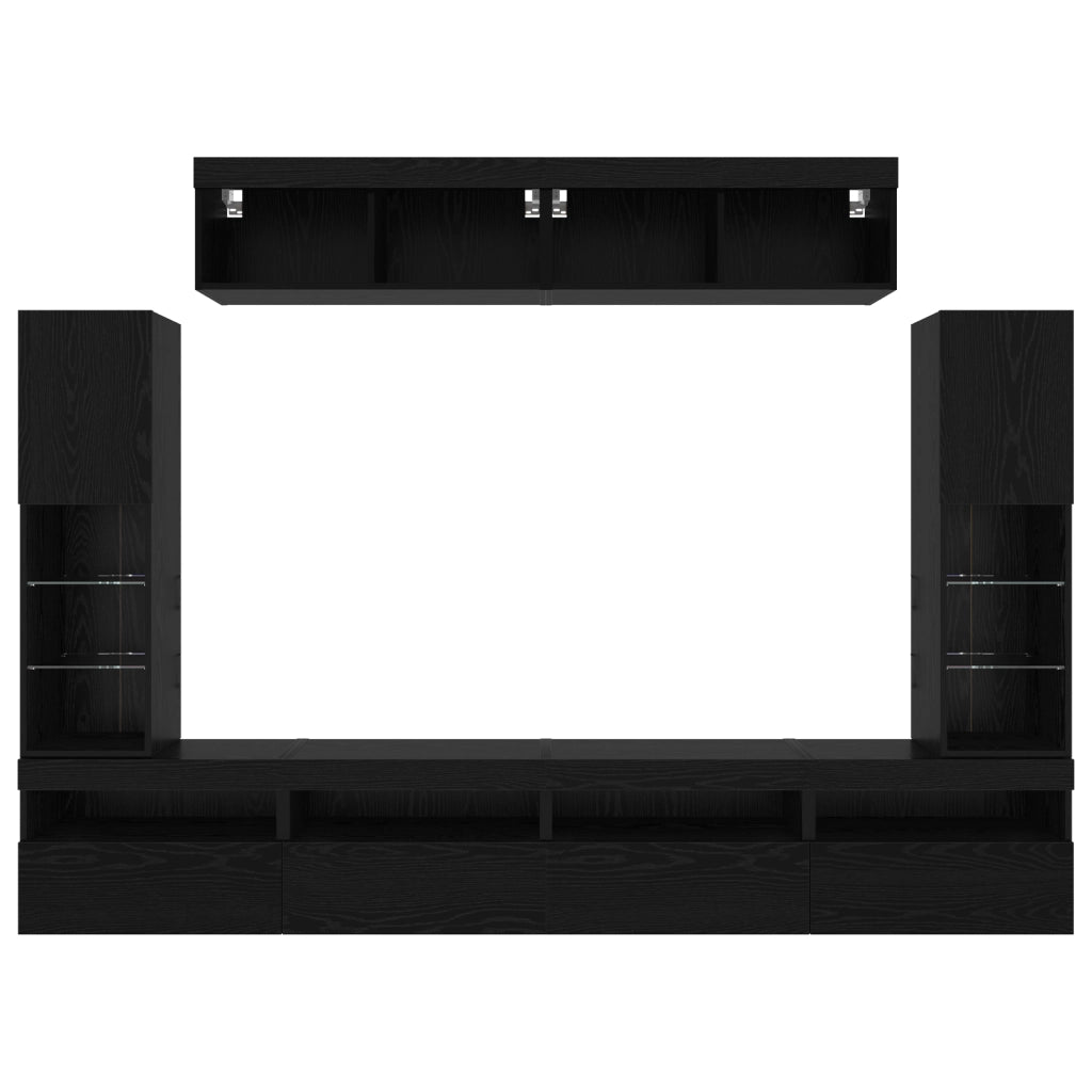 Set di UnitÃ  TV da Muro 8 Pezzi con LED Quercia Nera Legno Ingegnerizzato