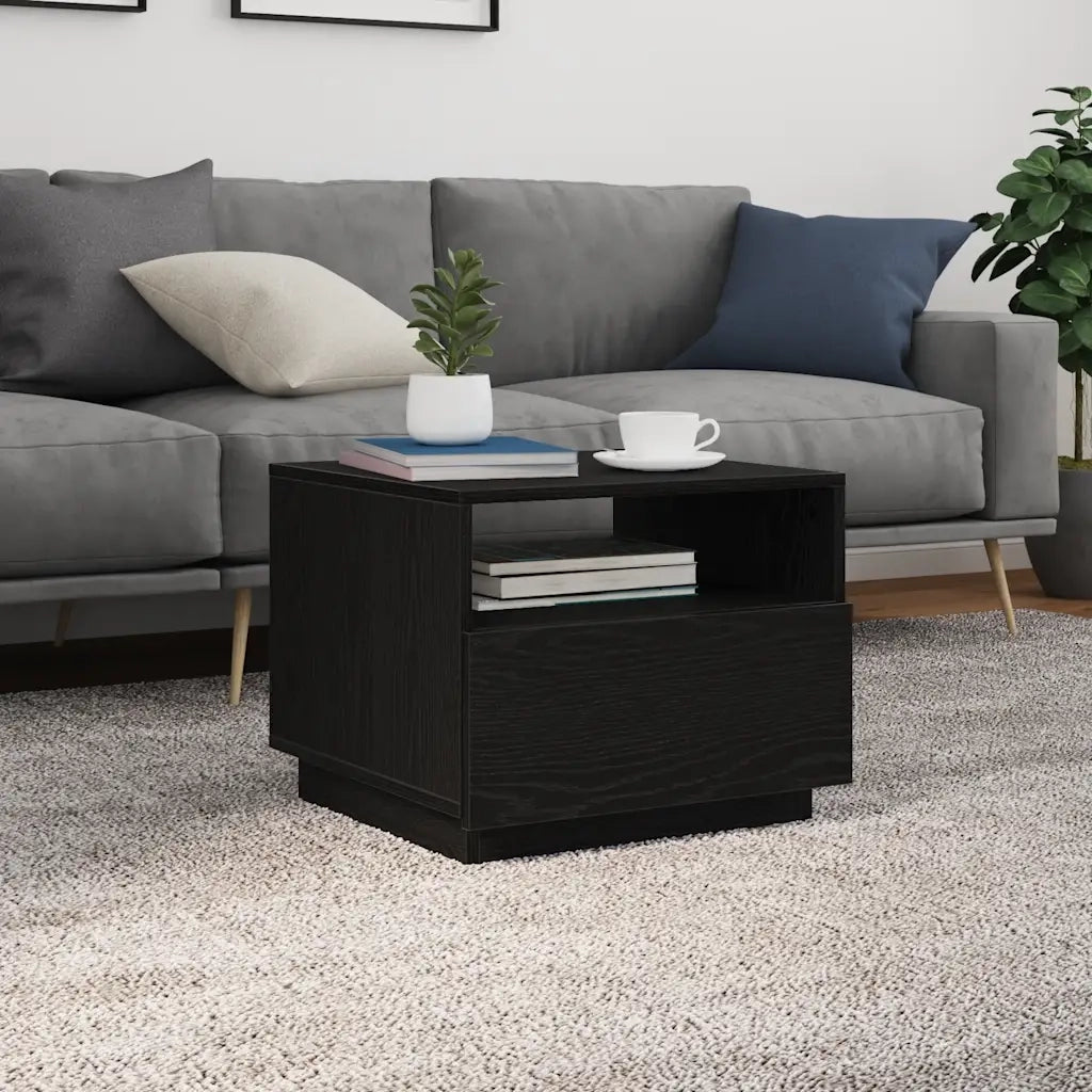Tavolino da Soggiorno con Luci LED Rovere Nero 50x49x40 cm 862253