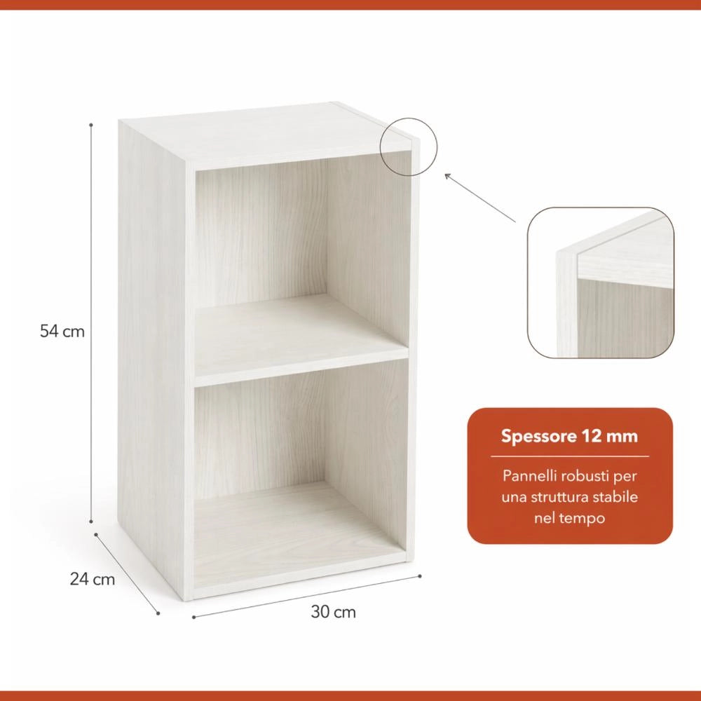 Libreria Scaffale Modulo Aperto 2 Ripiani Portaoggetti 30x24x54H cm Bianco LIB02
