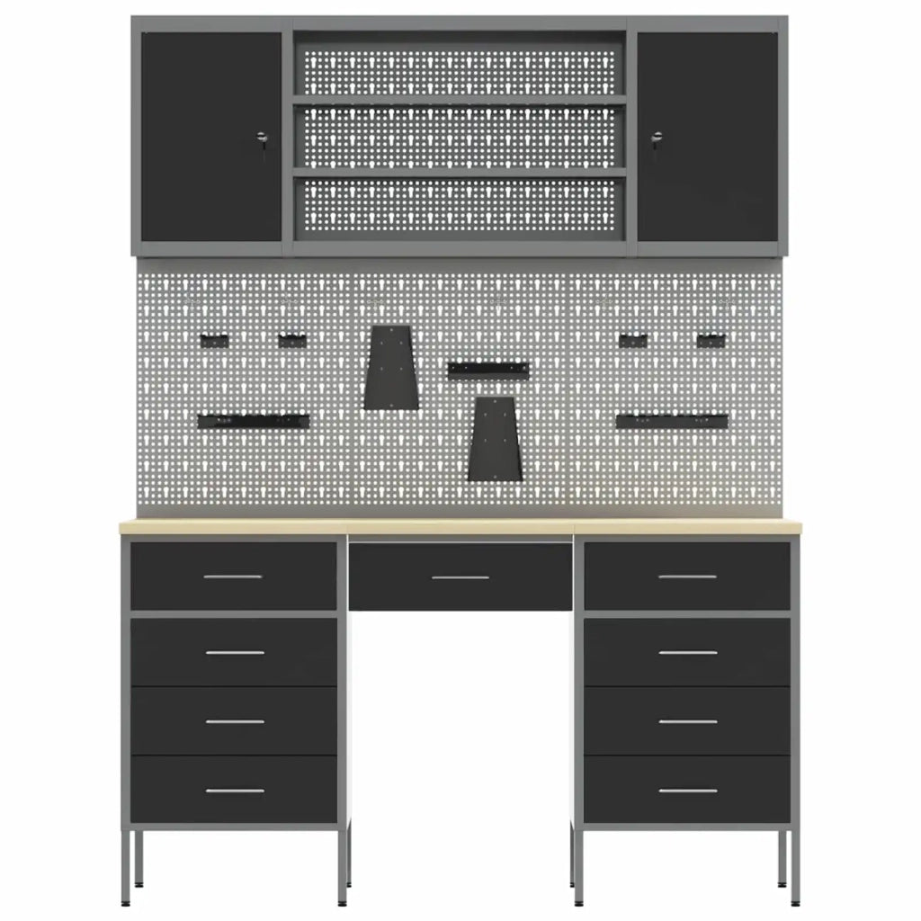Mobile da lavoro 8 pcs Nero Legno ingegnerizzato e acciaio 3321460