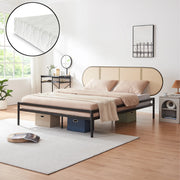 Letto Matrimoniale Linköping con Materasso 160x200 cm e Testiera Ovale Effetto Rattan [en.casa]