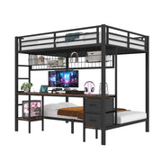 Letto a Soppalco 140 x 200 cm; Letto Matrimoniale con Scrivania; Cassetti; Mensole; Griglia; LED e USB