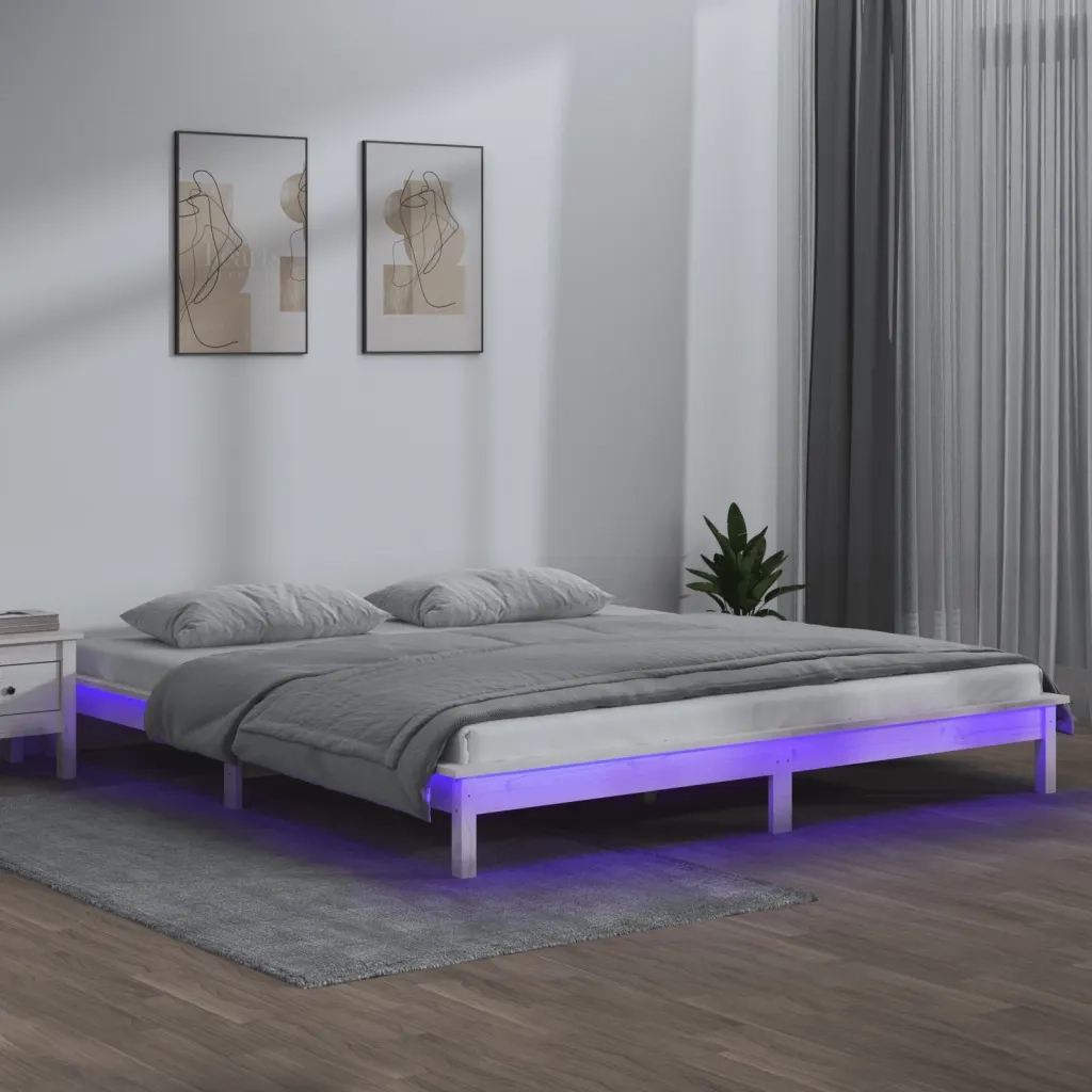 Giroletto con LED Bianco 150x200cm King Size in Legno Massello 820612