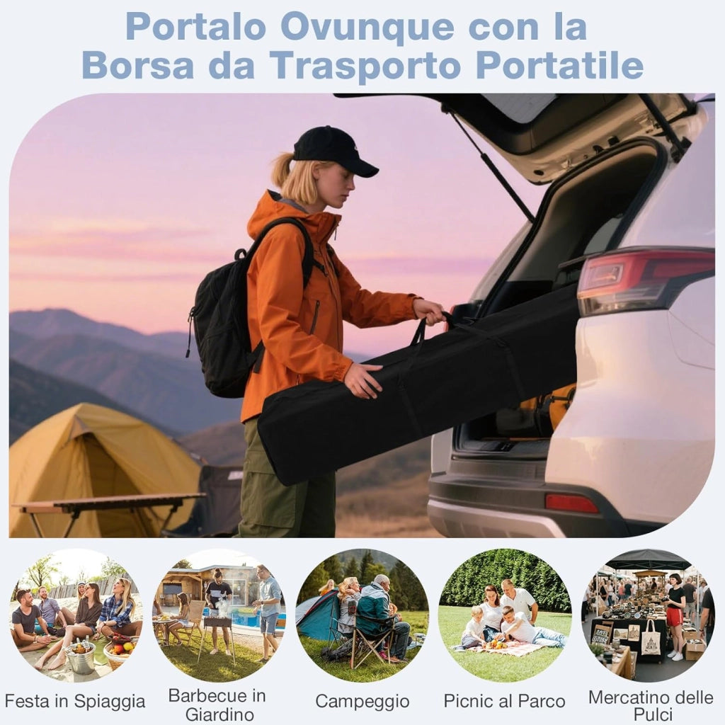Gazebo da Esterno Pieghevole 290 x 290 cm, Gazebo Pop up con 4 Sacchi di Sabbia e Borsa da Trasporto, Regolabile in Altezza, Telaio Robusto in Metallo, per Mercato, Campeggio (Bianco)