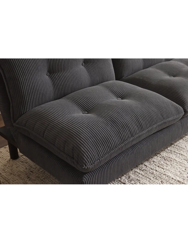 Divano letto AZENA 3 posti in tessuto a coste – Grigio scuro e nero – 190 x 80 x 90 cm