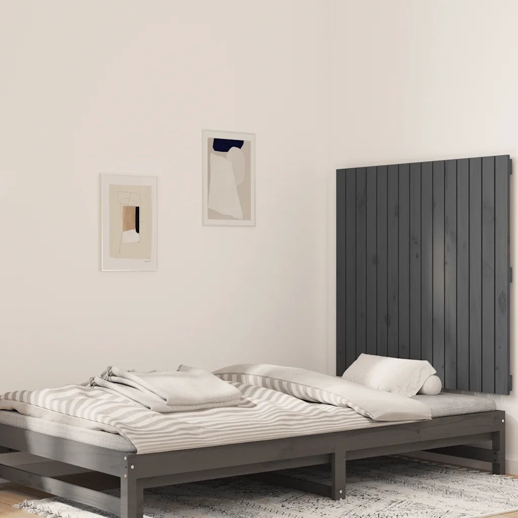 Testiera | Testata da Parete Grigia 95,5x3x90cm in Legno Massello di Pino