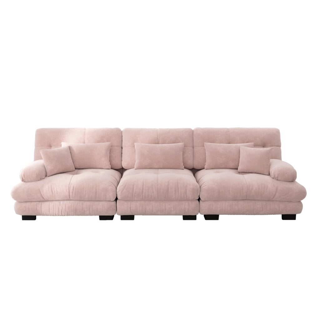 Divano modulare con seduta profonda in ciniglia rosa
