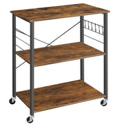Scaffale da cucina carrello di servizio unità a 3 ripiani 40 x 80 x 89 cm forno a microonde mini forno tostapane struttura in metallo con 6 ganci stile industriale marrone rustico 12_0005678