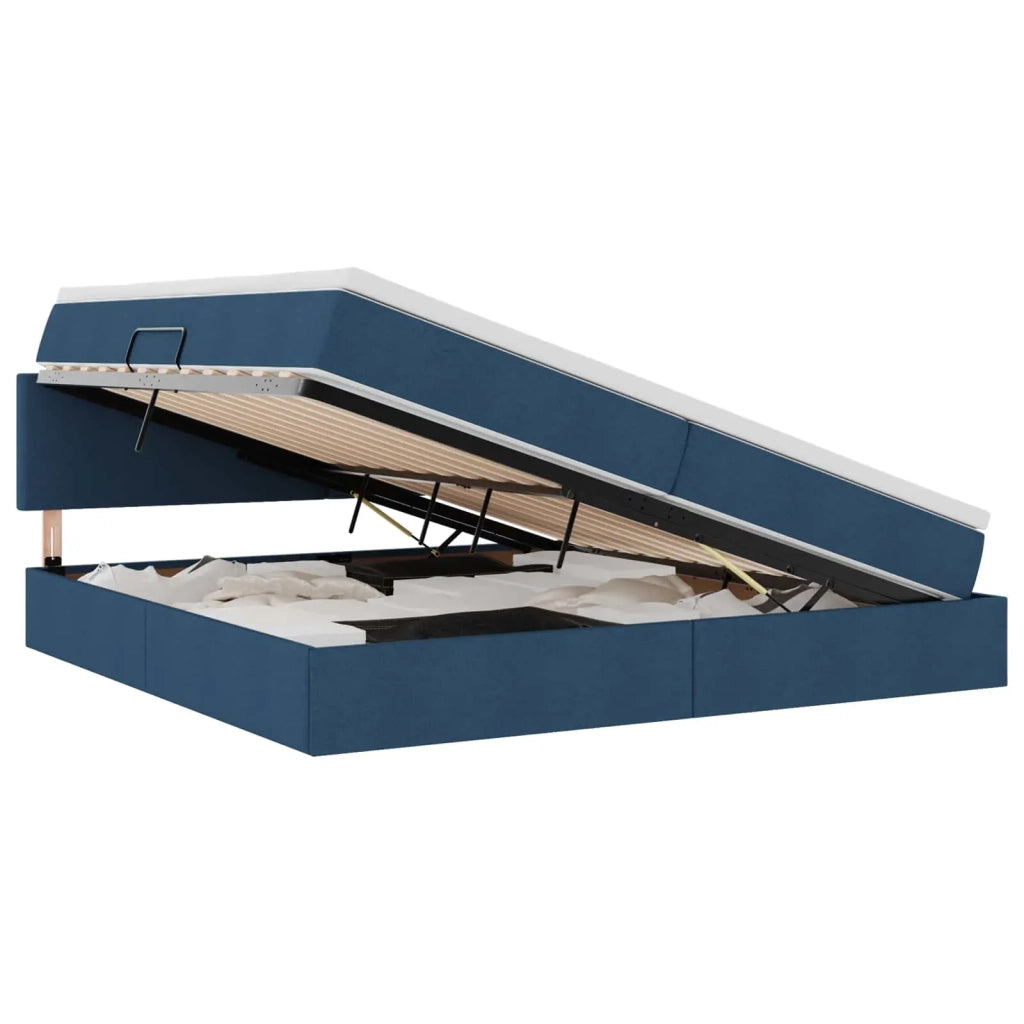 Letto con contenitore LED e materasso Blu 200 x 200 cm Tessuto