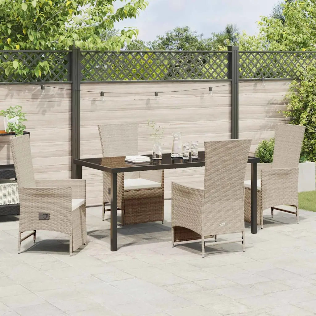 Set da Pranzo per Giardino con cuscino 5 pcs Beige polyrattan 3379474