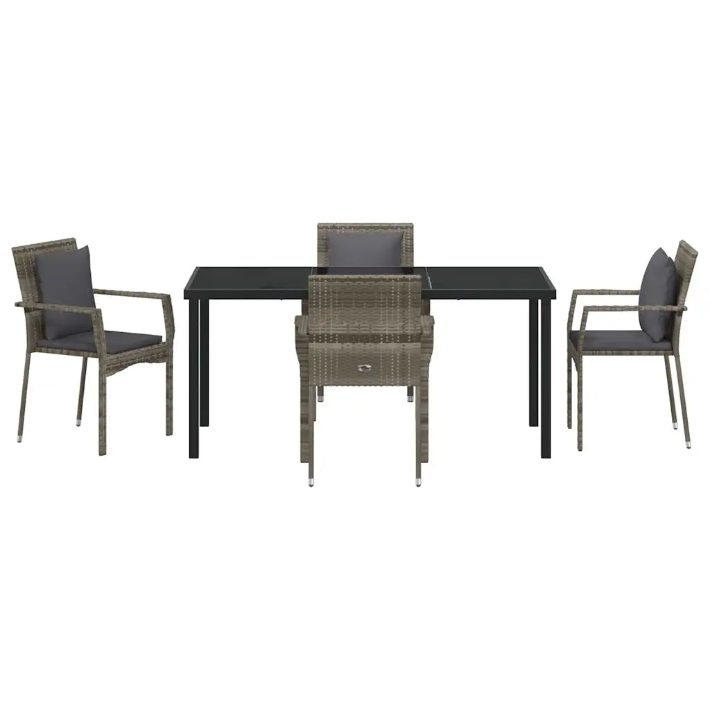 Set da Pranzo per Giardino con cuscino 5 pcs Grigio polyrattan