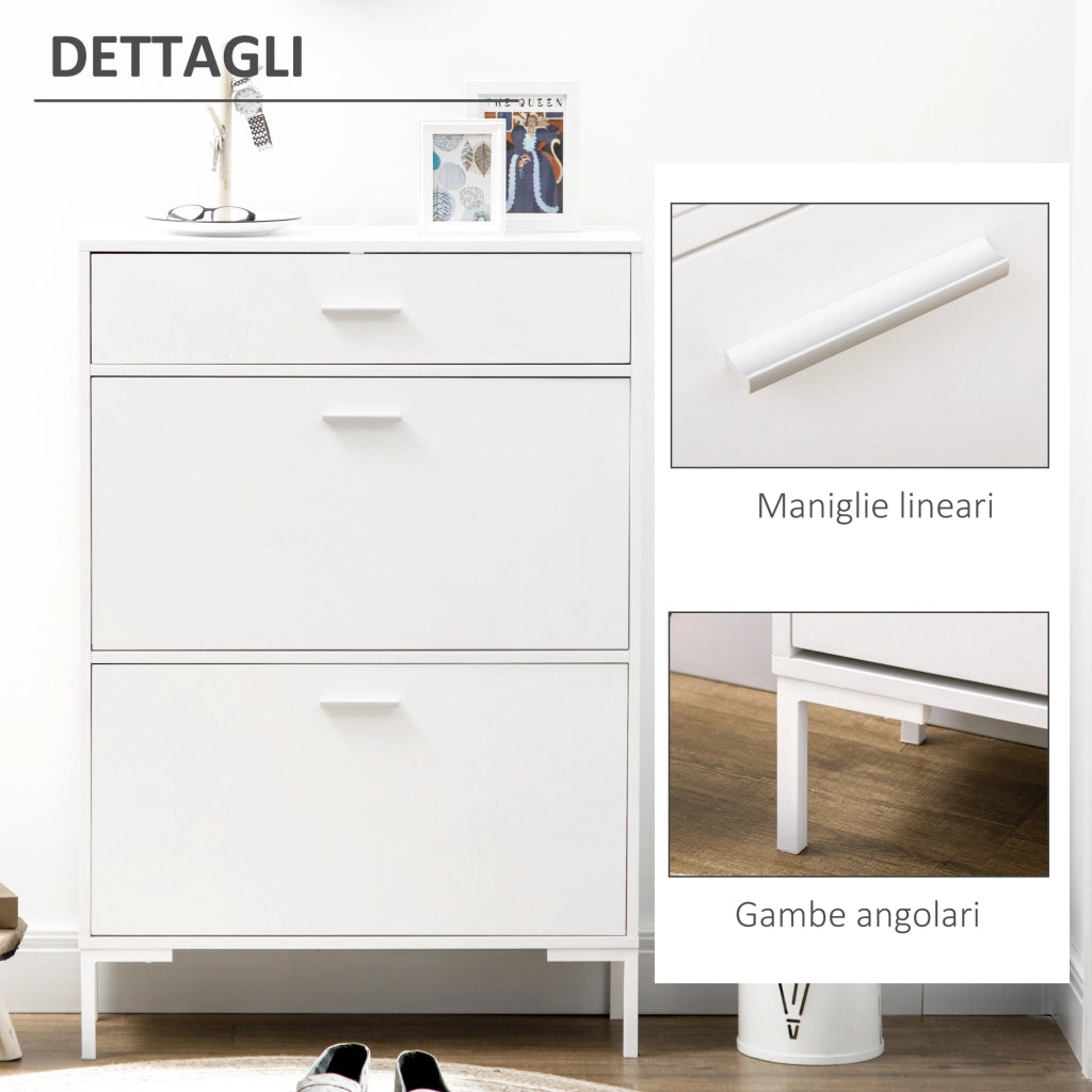 Mobile Scarpiera Moderno con 2 Ante a Ribalta e Cassetto ¨C zephmum ¨C Bianco 76x26x110 cm