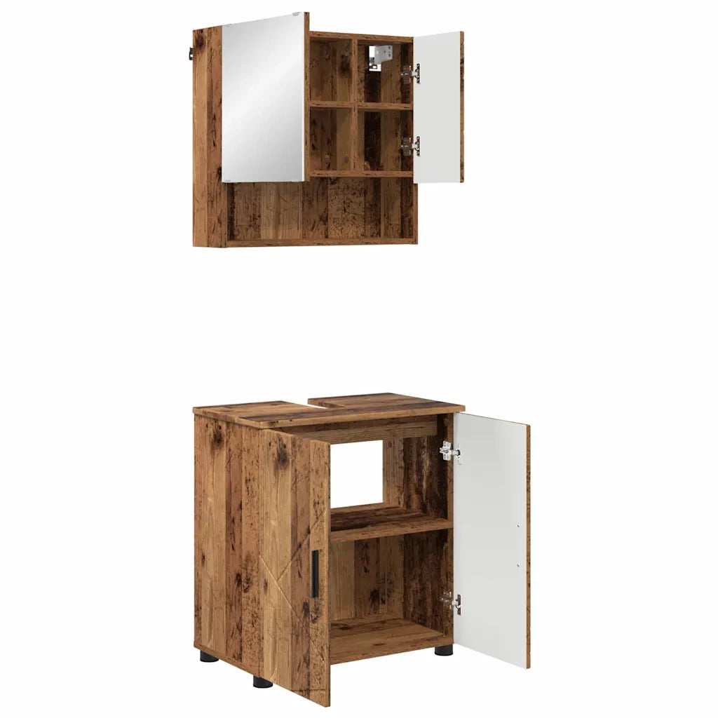 Set di mobili per il bagno con porta 2 pcs Legno vecchio
