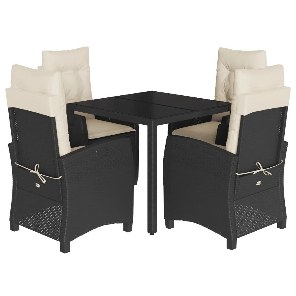 Set da Pranzo da Giardino 5 pz Nero con Cuscini in Polyrattancod mxl 112630