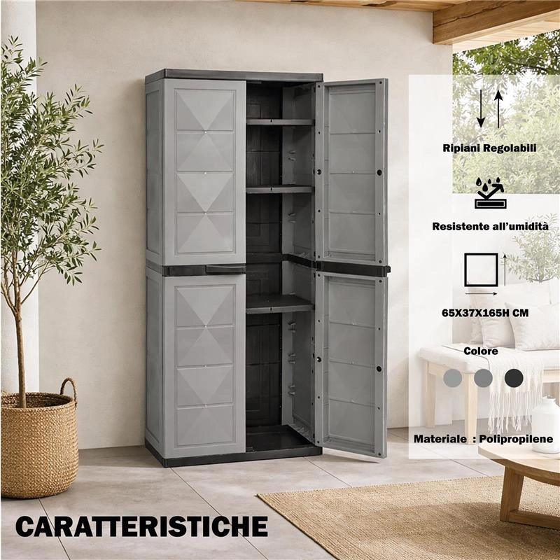ARMADIO BASIC LINE CON 3 RIPIANI REGOLABILI PER INTERNO E ESTERNO - DARK GREY DIMENSIONE 65X37X165H CM