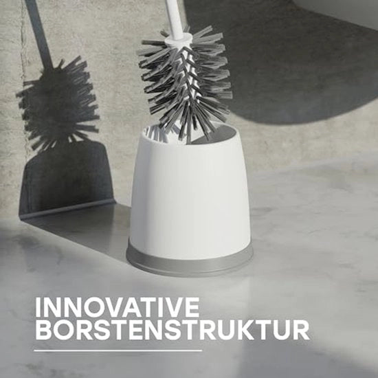 Set di spazzole per il water con struttura innovativa - set di spazzole per il water con holder - set di spazzole per il water di alta qualità - holder per spazzole per il water in materiale morbido bianco - grigio - rotondo (bianco)