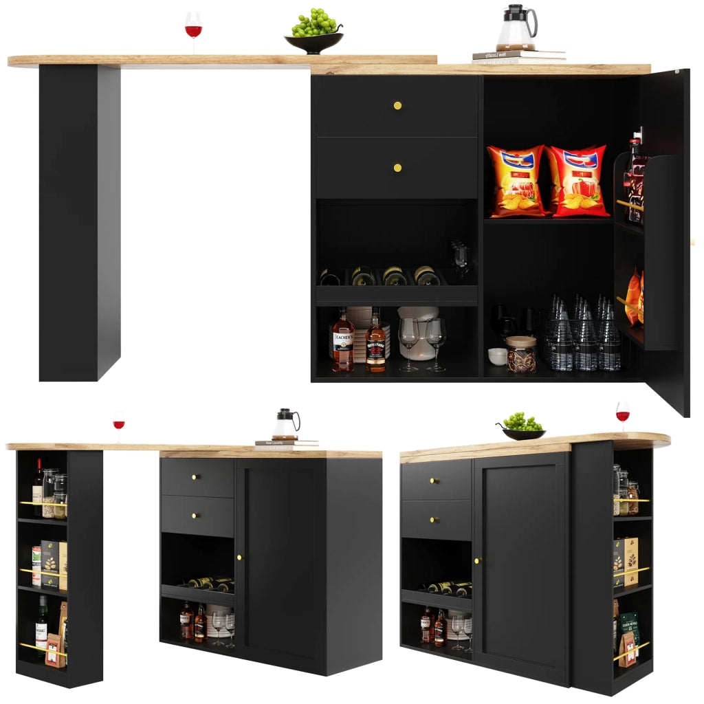 Bartisch girevole 105x39x102 cm, 2 cassetti e anta scorrevole, 3 ripiani aperti. Per sala da pranzo, studio o soggiorno