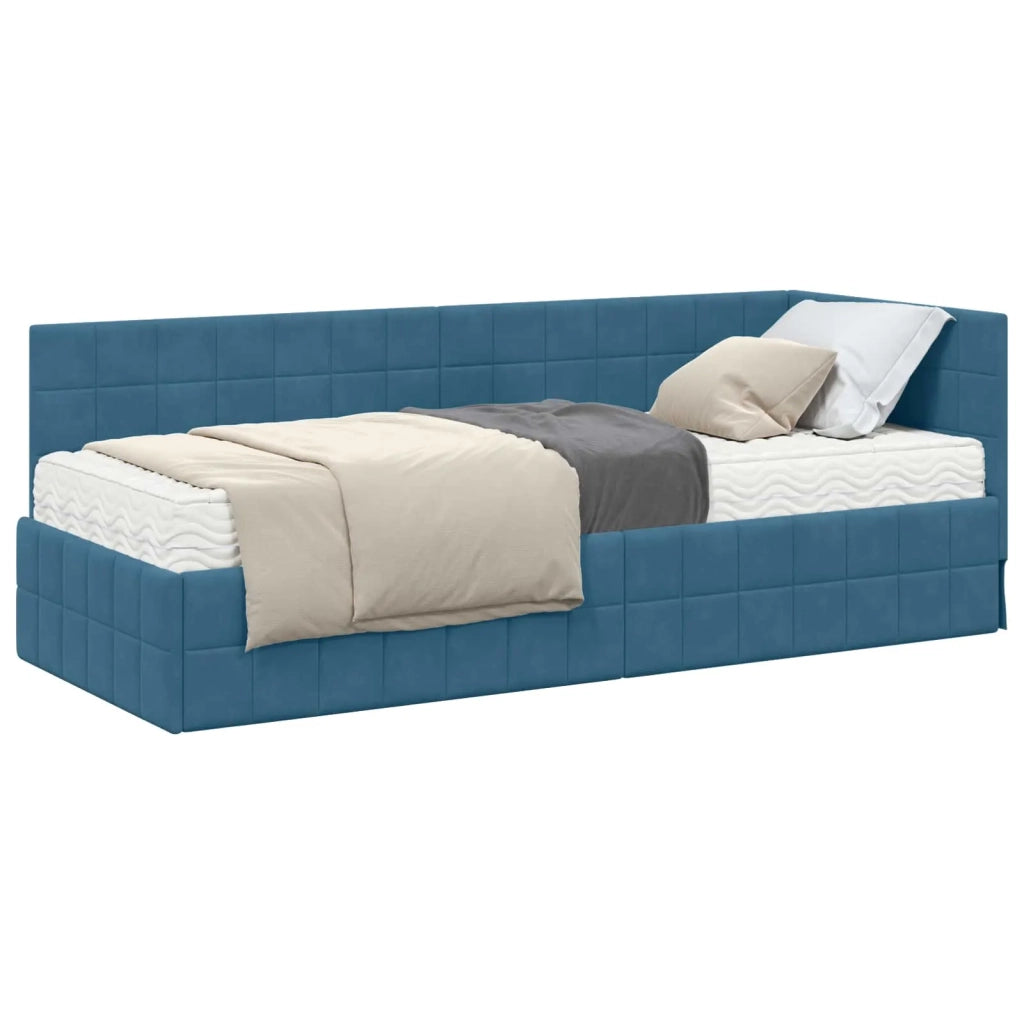 Struttura Letto Angolare con Materasso 2 pz-Giroletto con materasso Blu Velluto 586925