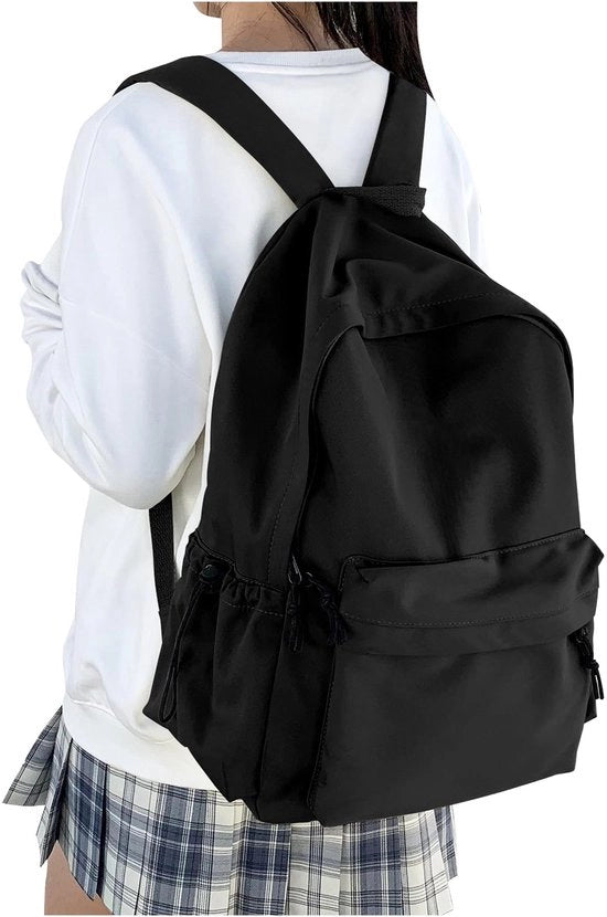 Borsa da Scuola Donna, Borsa da Scuola Leggera per Ragazze Adolescenti, Borsa da Viaggio per Uomini, Zaino da Scuola Collegiale Impermeabile, 36 cm Zaino da Scuola per Laptop, Zaino da Scuola Antifurto, Nero
