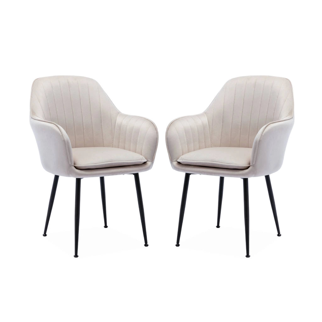 Set 2 poltrone in velluto con gambe in metallo, bianco sporco
