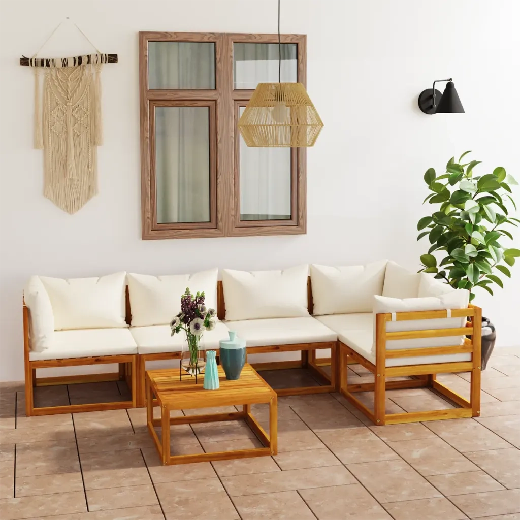 Set Divani da Giardino 6 pz con Cuscini Crema Massello Acacia 3057656