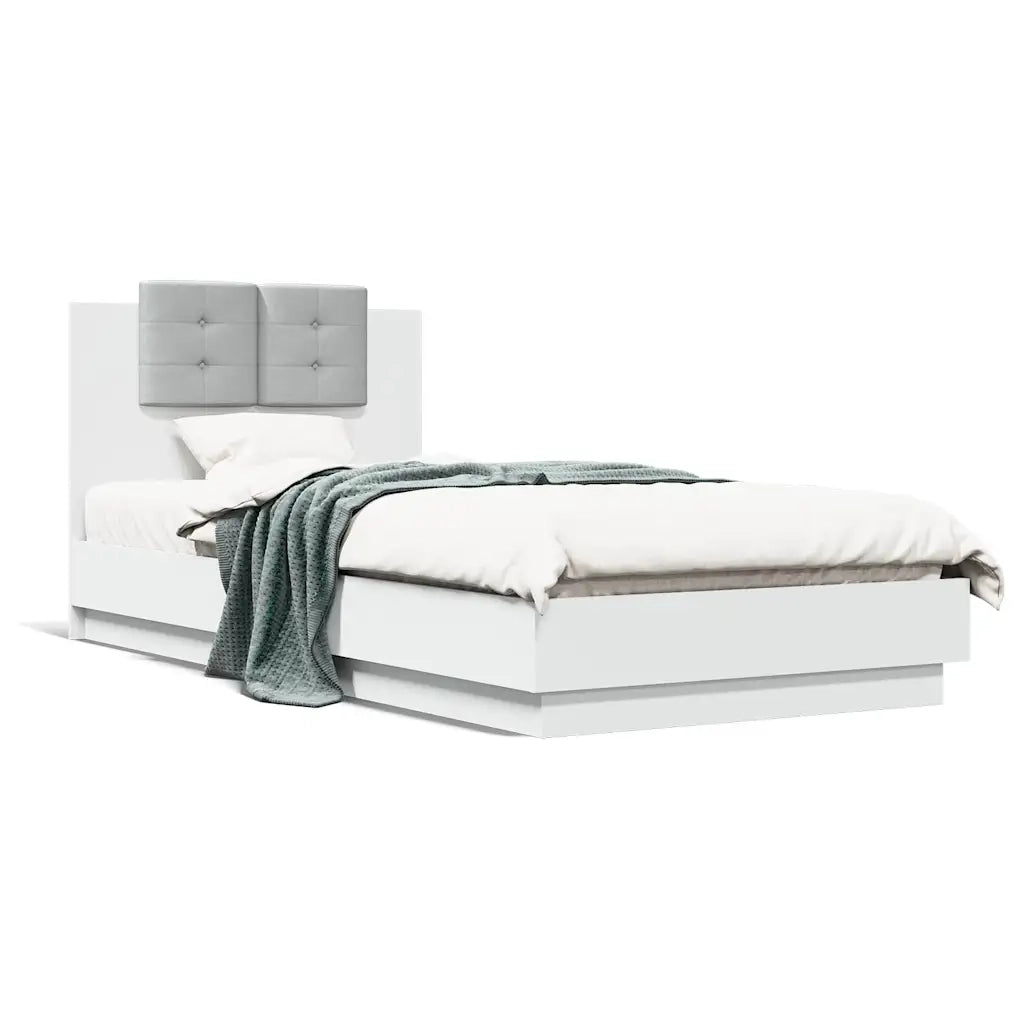 Letto singolo | Letto per adulti | Giroletto con Testiera Bianco 90x200 cm in Legno Multistrato
