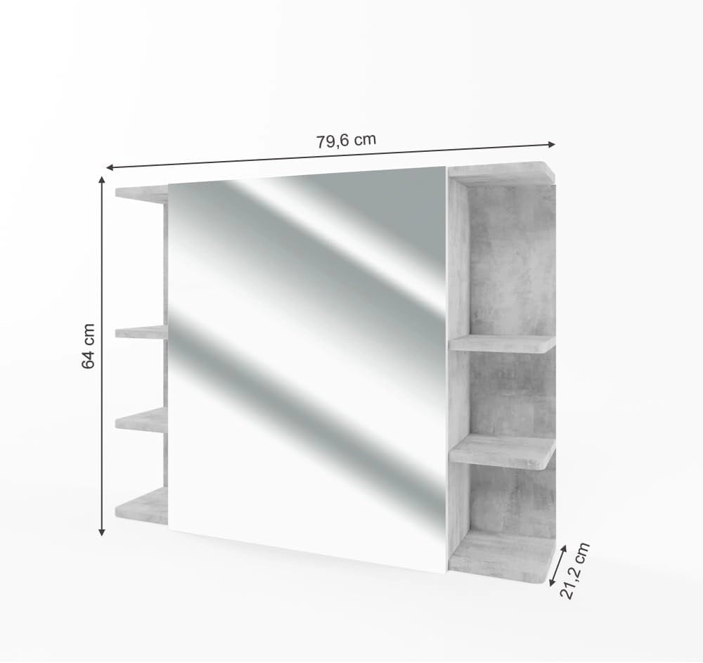 Specchio contenitore bagno Fynn, Calcestruzzo, 79.6 x 64 cm, con specchio e ripiani aperti per montaggio a parete