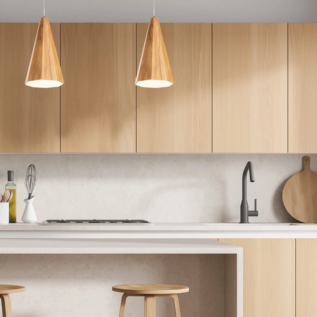 Lampada a sospensione conica teak Angular Quintiesse E27