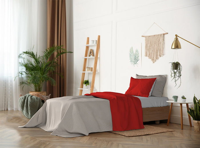 Set Lenzuola Sopra Sotto e Federe Doubleface Rosso/Grigio Chiaro Singolo