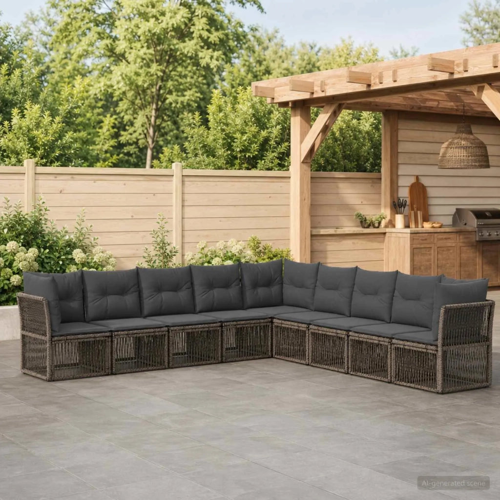 Set Divano da Giardino 9 pz Grigio polyrattan 3434246