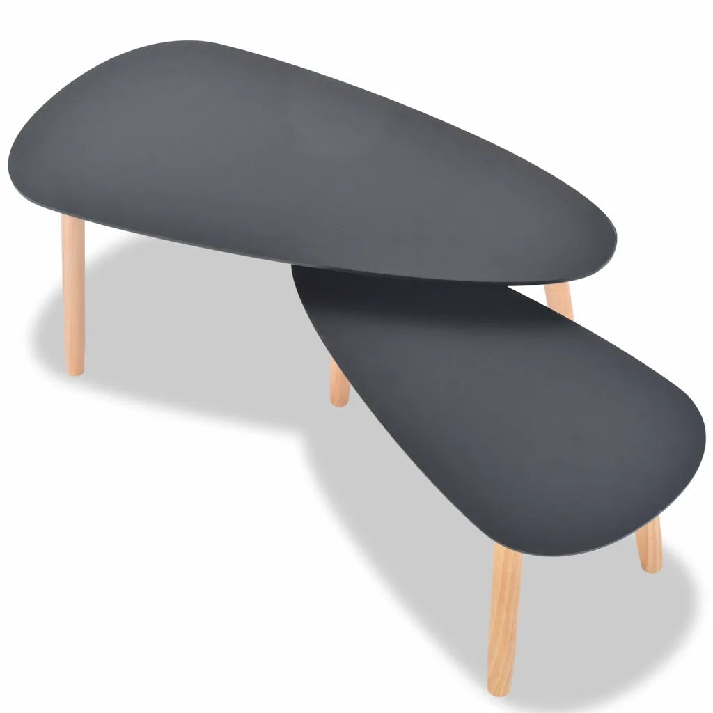 Set Tavolini Salotto 2pz in Legno Massello Massello Pino Nero 244732