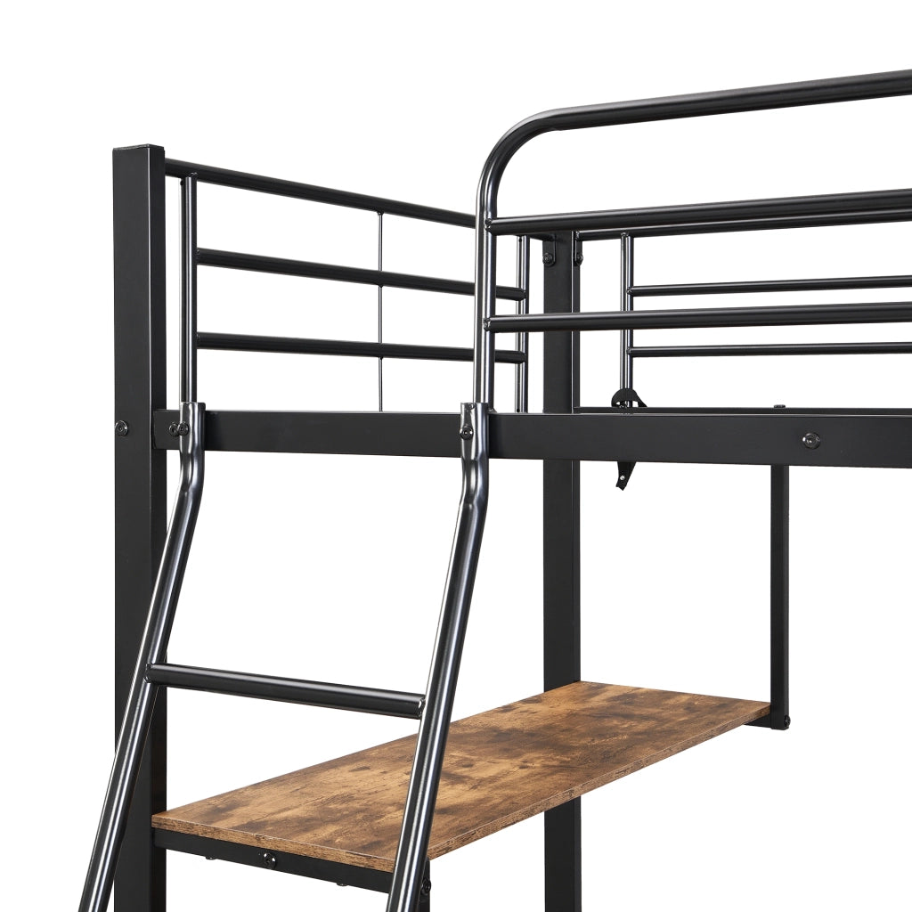 DESMIU Letto a soppalco per bambini 90 × 200 cm con scrivania da 2 m, 3 cassetti, scala a 4 gradini, senza materasso