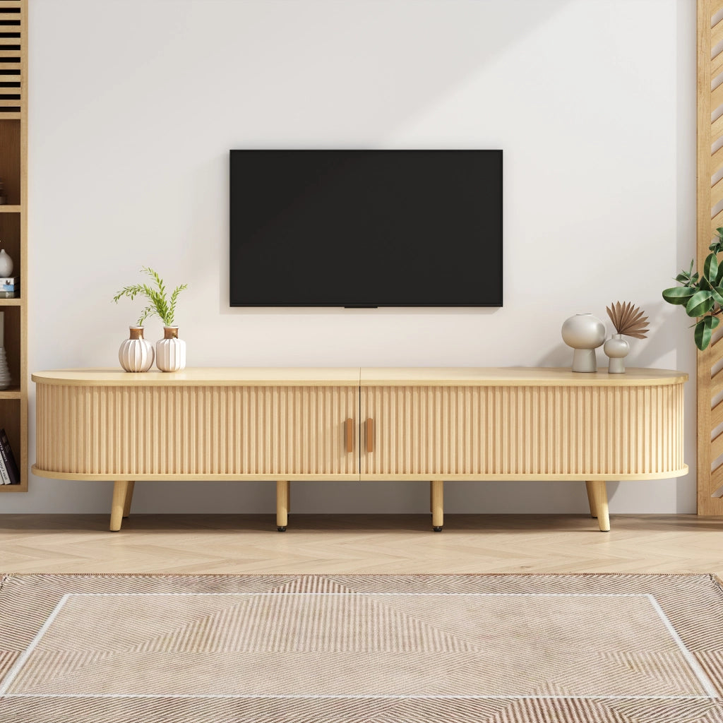Mobile TV con 2 Cassetti; 2 Ante Scorrevoli e Divisori Regolabili; in MDF; Rovere Chiaro; 175??40??42 cm