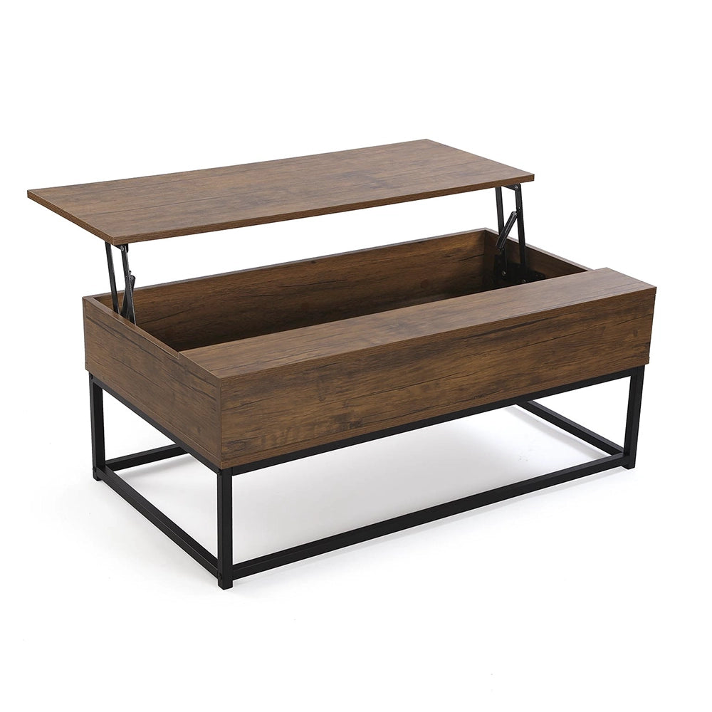 Tavolino da salotto legno e metallo nero con vano 100x55x40cm