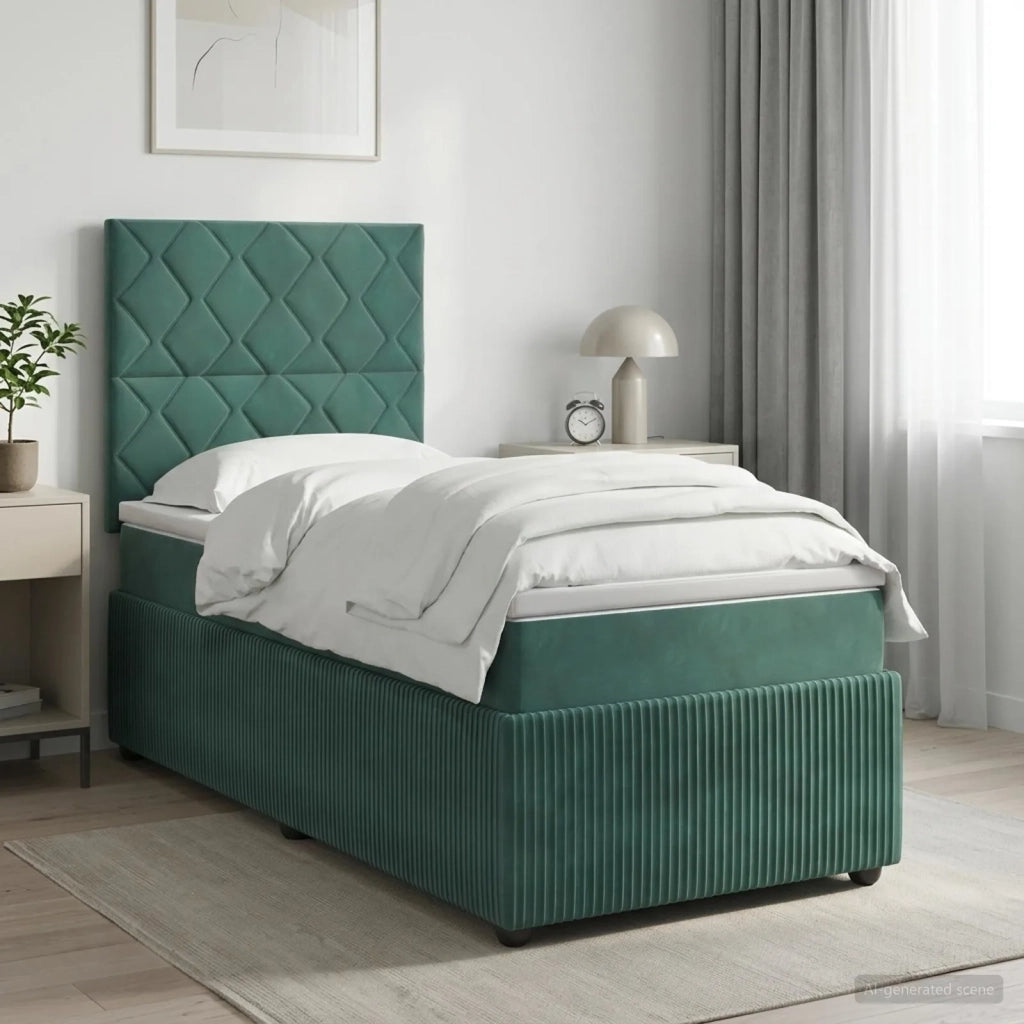 Letto box spring con materasso Verde Scuro 100 x 200 cm Velluto 3454556