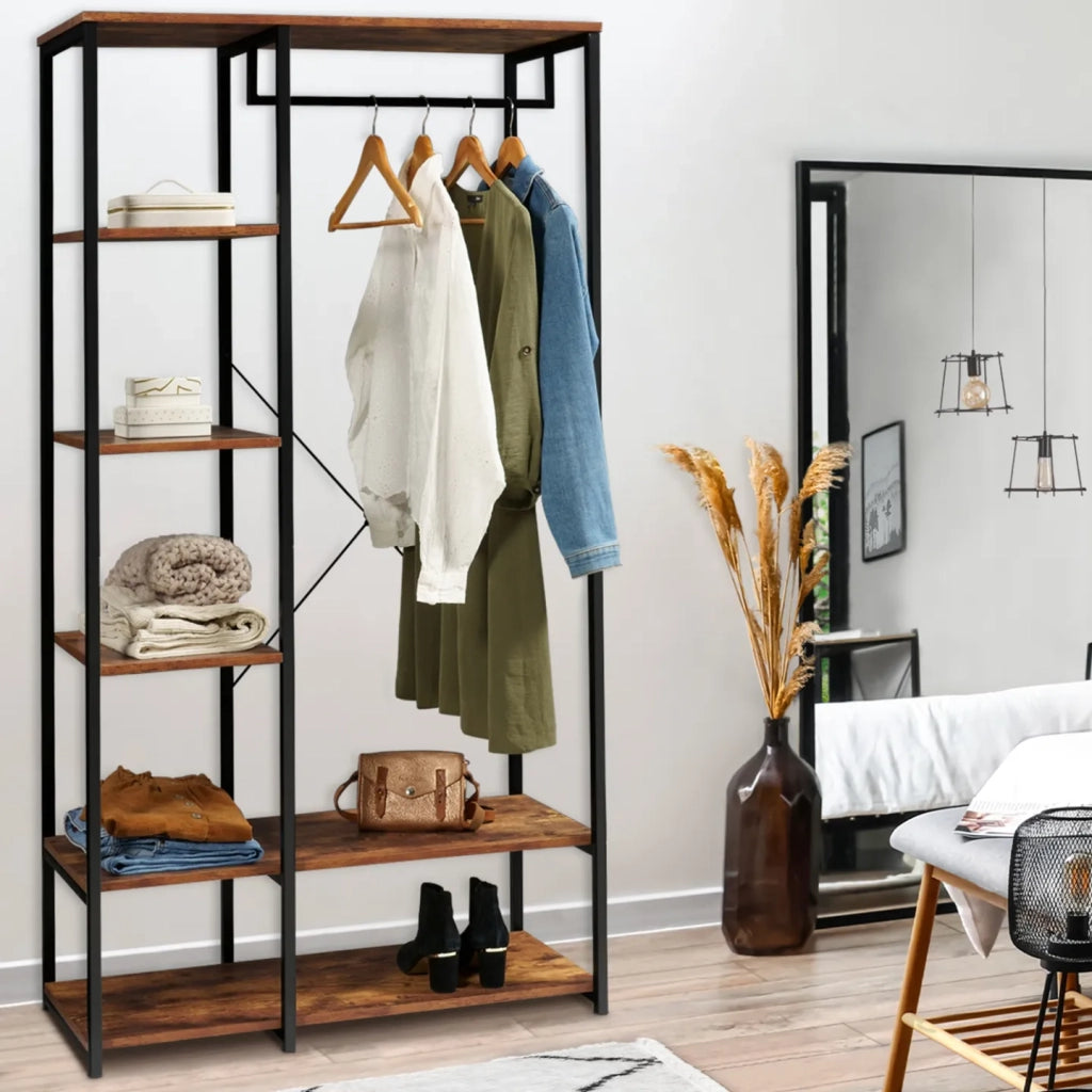 IDMarket - Scaffali per guardaroba L. 90 cm HAWKINS legno scuro design industriale