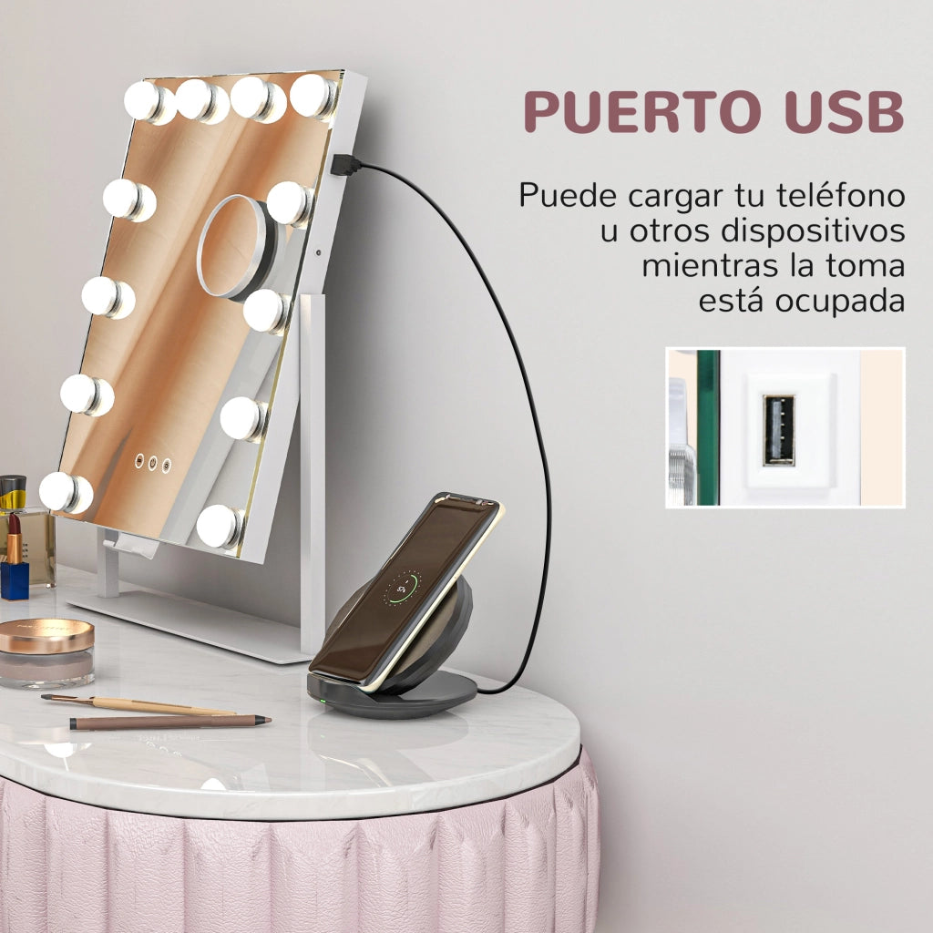 Specchio Trucco con Luci LED ¨C Minimal ¨C 30x40 cm Bianco 12 Lampadine 3 Modalit¨¤