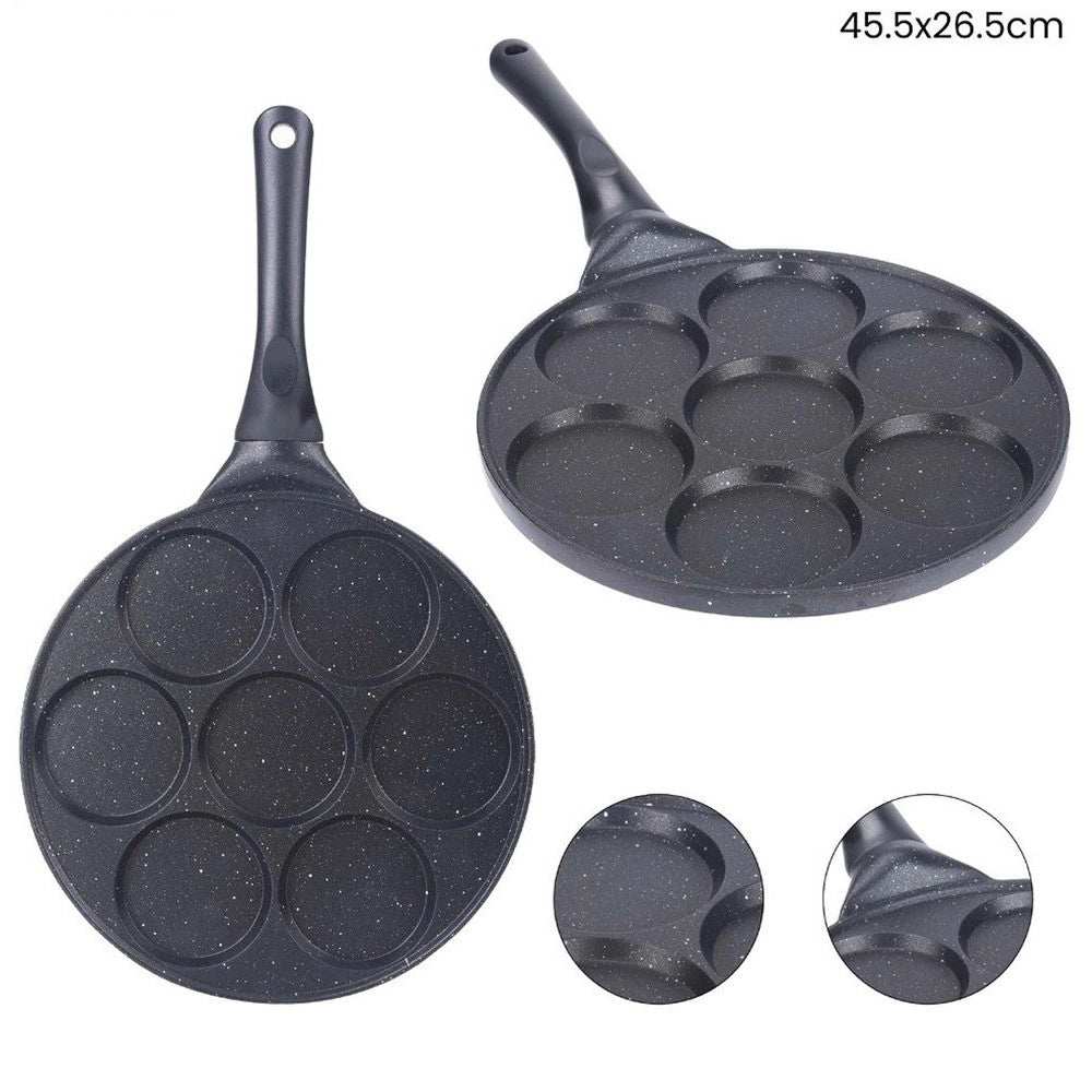 Trade Shop - Padella Multifunzione Per Pancake Frittelle Nero A 7 Fori Stampi Antiaderente 62432 -