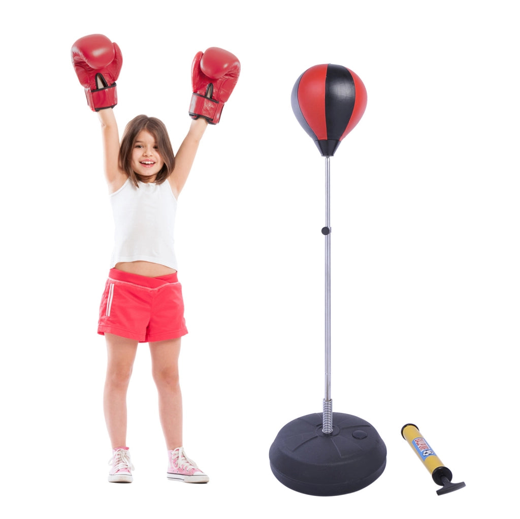 Set Punchingball con Supporto Regolabile in Altezza 125-145cm, Guantoni e Pompa per Professionisti e Principianti